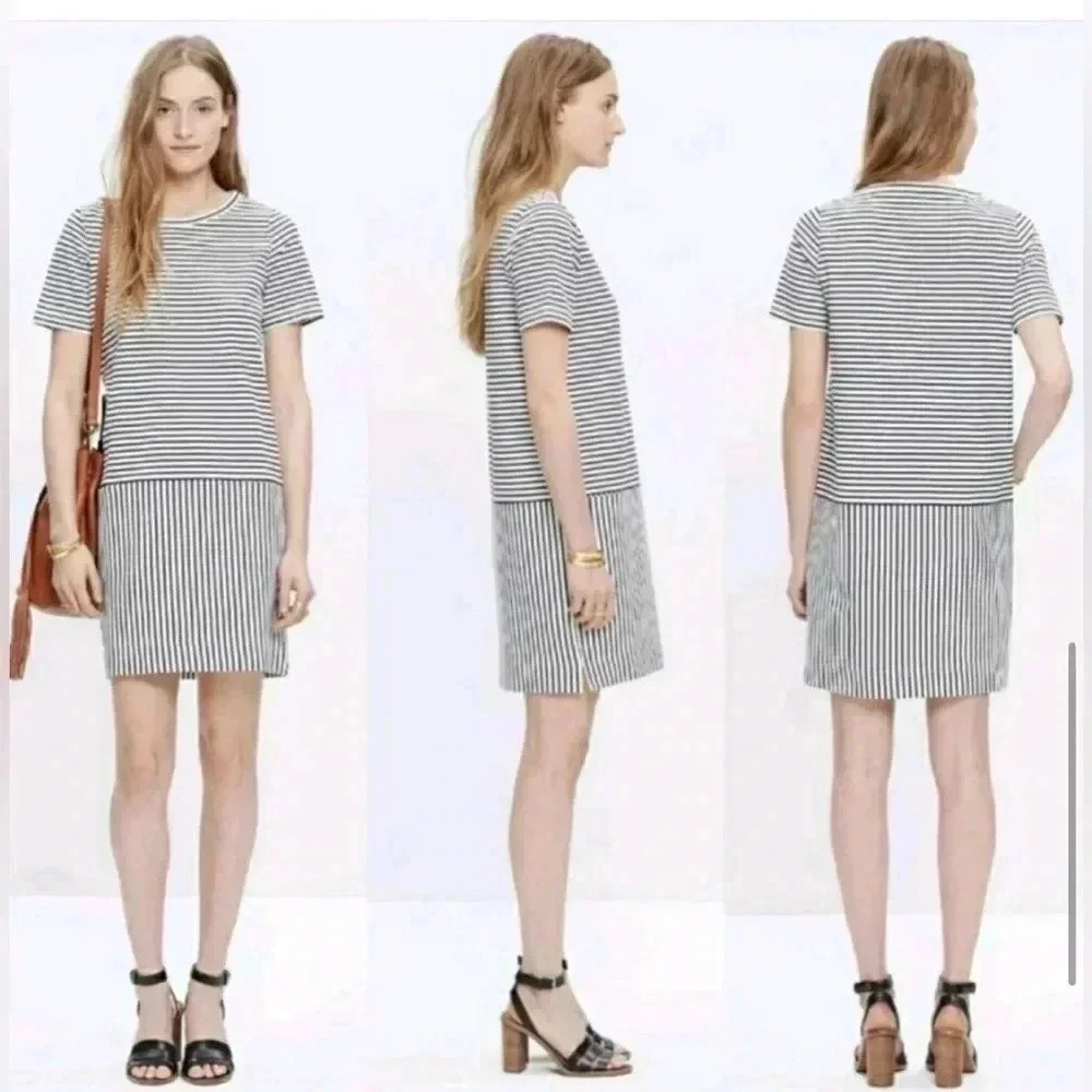 MADEWELL | GUC Navy & White Striped Dress with Pockets S